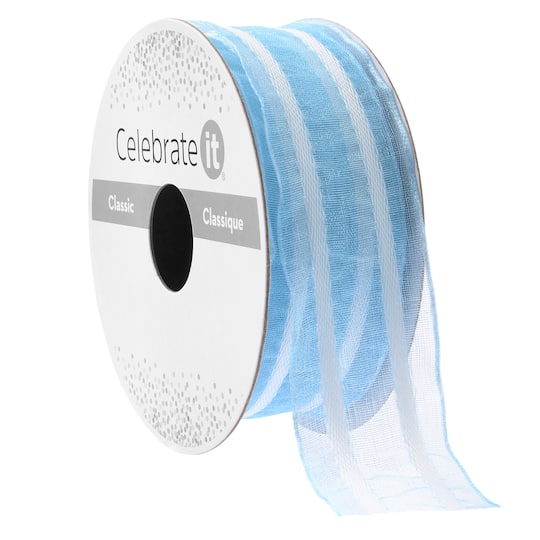 1" x 3yd. Light Blue Stripe Organza Ribbon by Celebrate It™